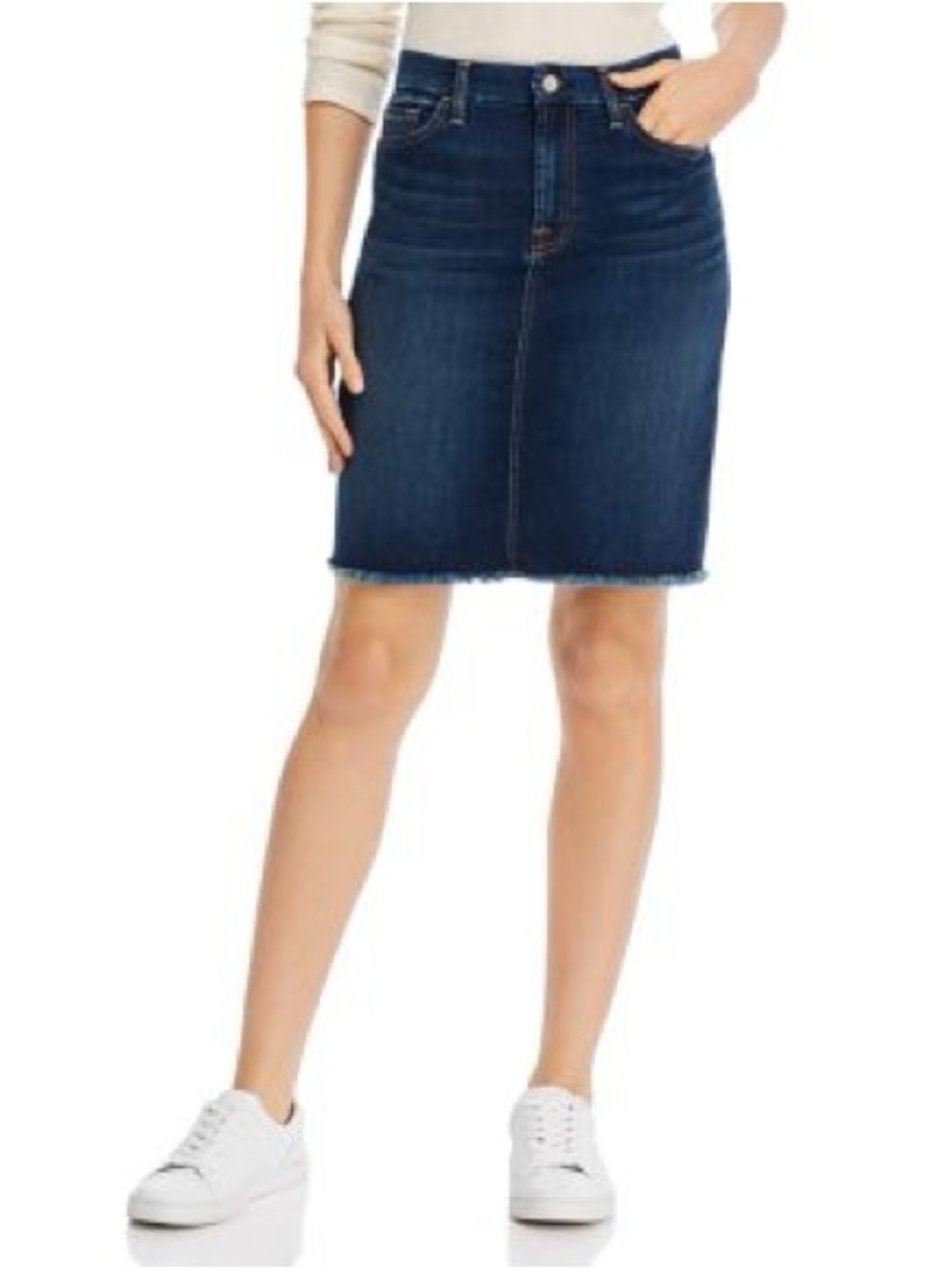 Jen7 By 7 For All Mankind Dark Denim Pencil Skirt Frayed Hem 4